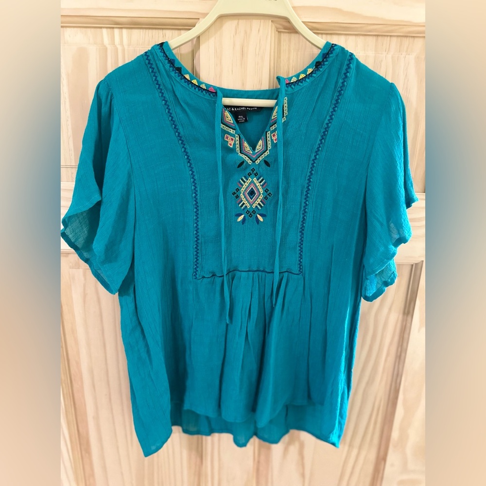 Zac & Rachel Petite Embroidered Turquoise Blouse Size PXL